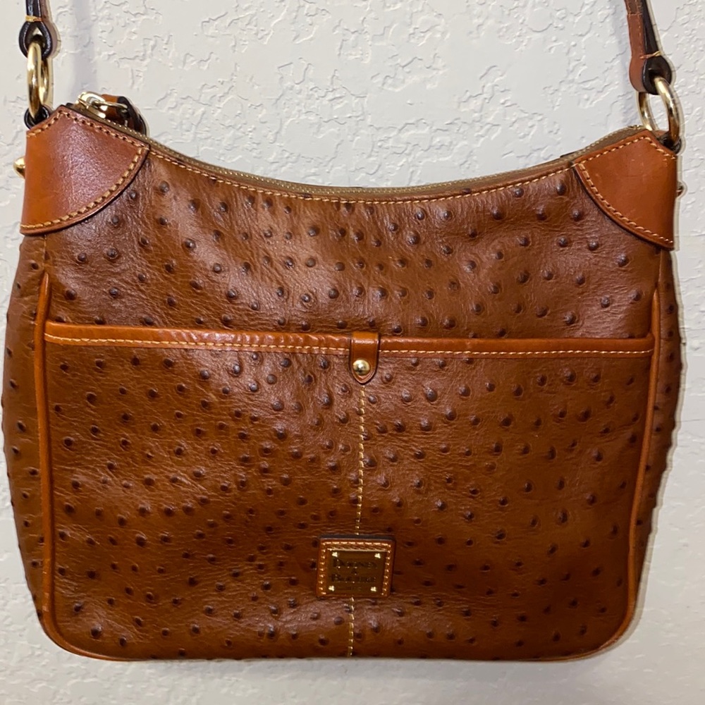 Dooney & Bourke Embossed Ostrich Brown Leather Crossbody Bag